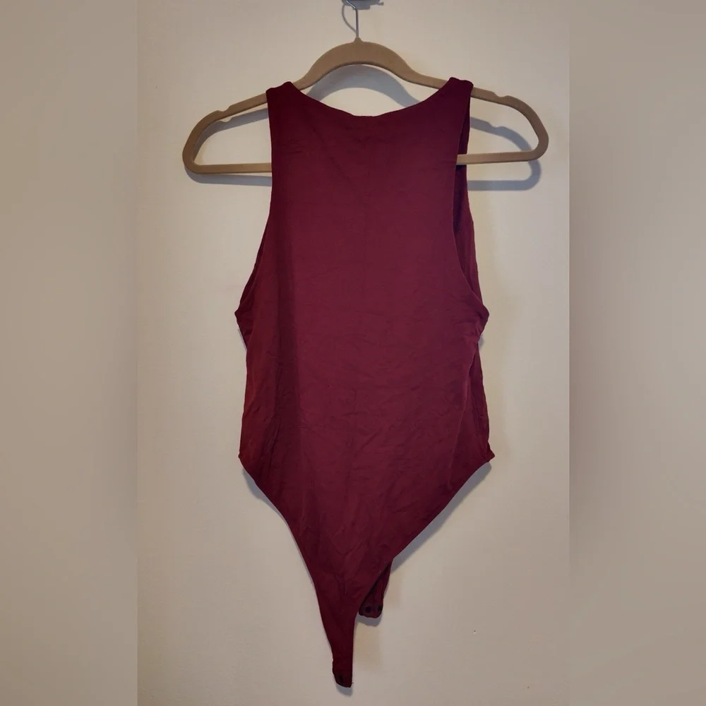 Zara RedBurgundy Stretch Sleeveless Bodysuit L Lined Snap Closure Work or Casual